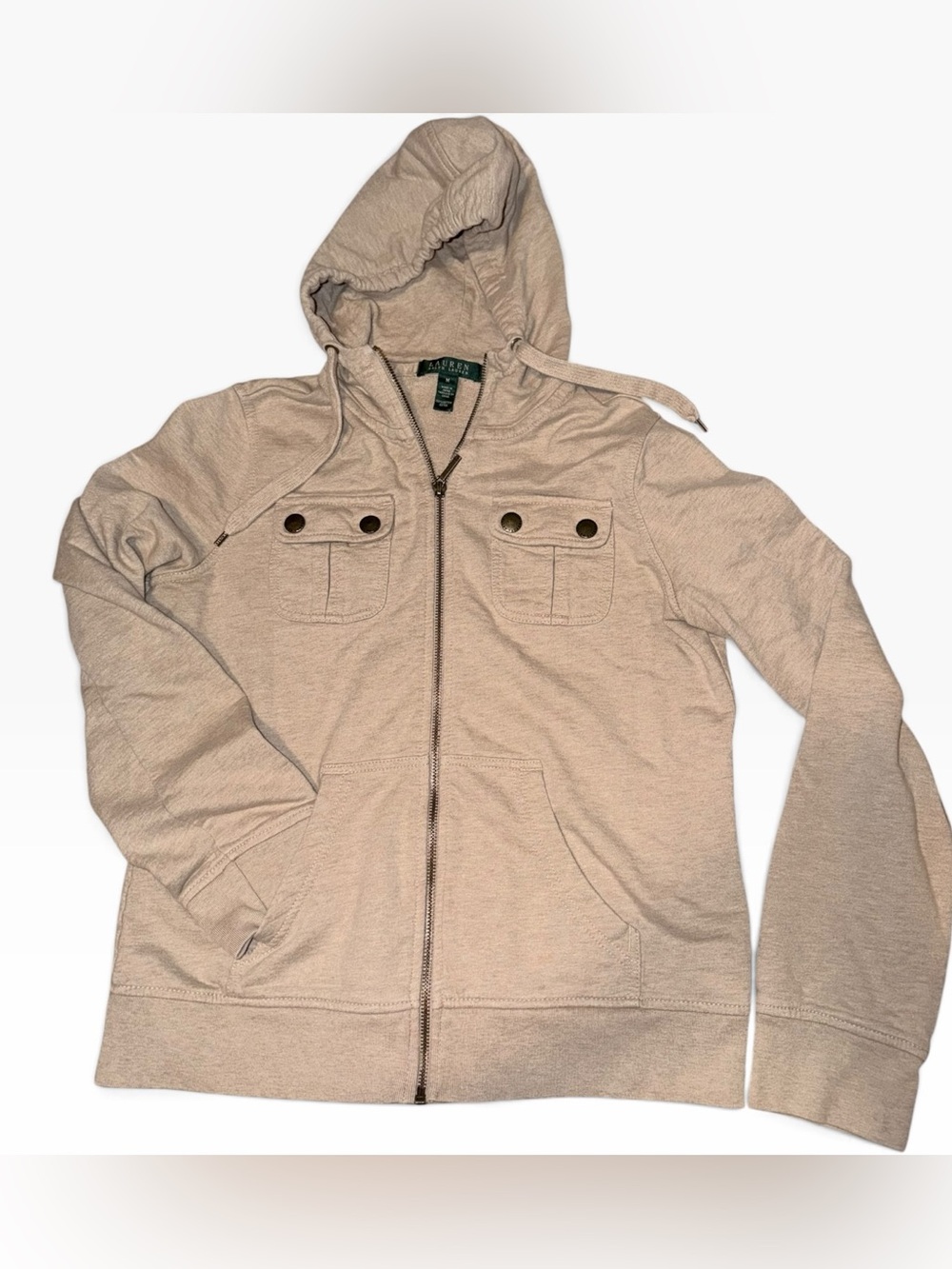 Ralph Lauren Light Beige Hooded Zip-Up Shirt Jacket